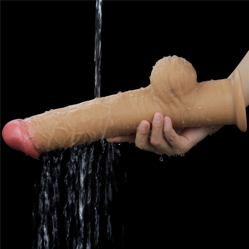 Рельефный фаллос с высоко посаженной мошонкой Lovetoy Silicone Cock 33 см фото 9