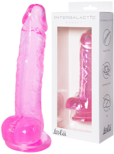 Прозрачный фаллос с мошонкой Intergalactic Rocket Pink 19 см