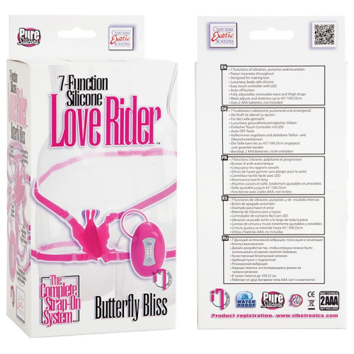 Розовая силиконовая вибробабочка на силиконовых ремешках Silicone Love Rider фото 6