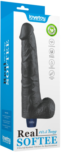 Классический черный вибратор с мошонкой Real Softee 27 см фото 3