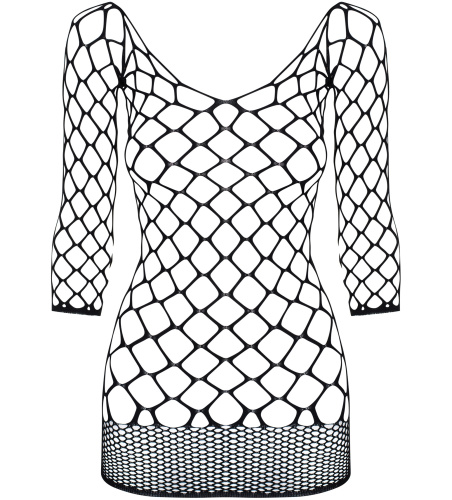 Черное мини-платье в крупную сетку с рукавами OS фото 5