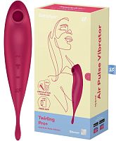 Вакуумный смарт-стимулятор с вибростимулирующим отростком Satisfyer Twirling Pro+ красный