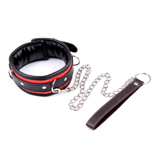 Ошейник с поводком красно-черный фото 3