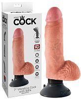 Реалистичный вибратор с присоской King Cock Vibrating Cock with Balls Light 13 см