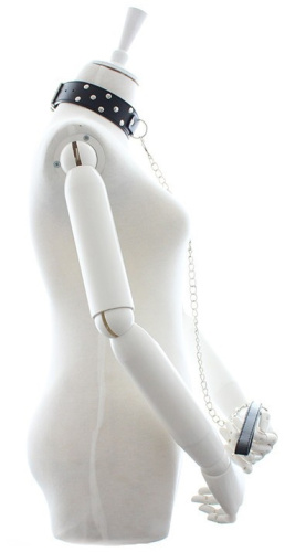 Классический черный ошейник с заклепками и поводком фото 3