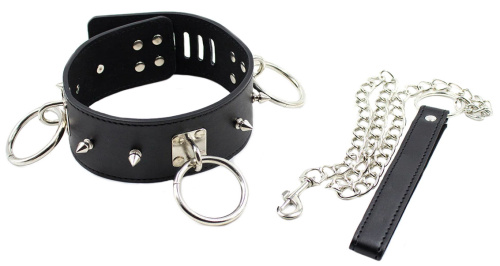 Черный БДСМ ошейник декорированный шипами фото 2