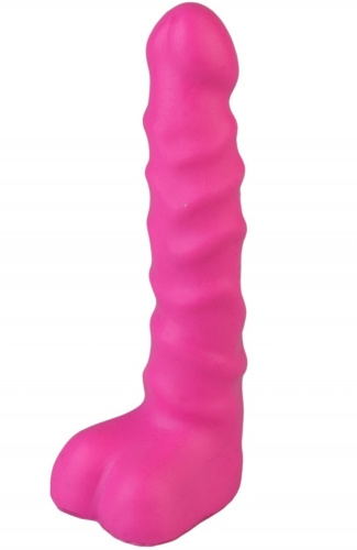 Розовый анальный фаллос с рельефным стволом 14 см фото 3