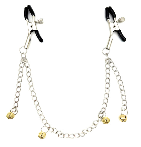 Зажимы для сосков на цепи с желтыми бубенчиками фото 2