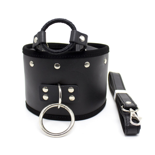 Широкий ошейник с кляпом-кольцом и поводком фото 2