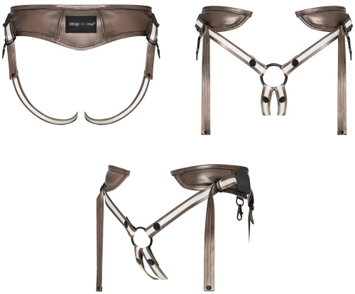 Регулируемый пояс для страпона Strap-On-Me Harnais Leather Desirous бронзовый фото 9