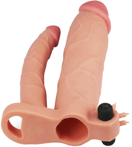 Удлиняющая вибронасадка для двойного проникновения Pleasure X Tender Vibrating Double Penis Sleeve + 8 см фото 3