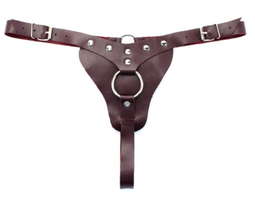 Регулируемые кожаные трусики бордо фото 3
