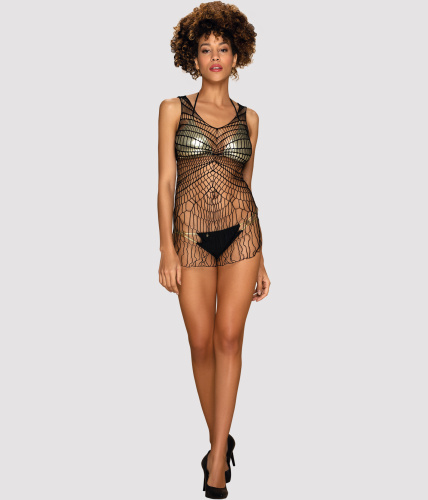 Черное мини-платье в сеточку и разрезами по бокам OS фото 3