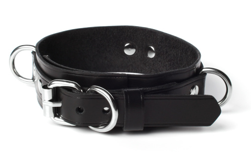 Кожаный набор ошейник с поводком и наручники черный фото 2