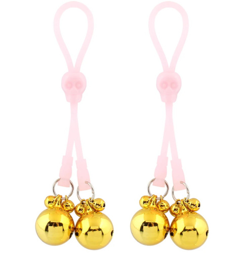 Розовые лассо для сосков с золотистыми бубенчиками