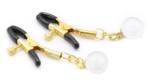 Золотистые зажимы для сосков с хрустальными бусинами фото 2