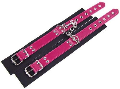 Универсальные черно-розовые оковы на цепочке с карабином фото 2