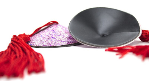 Пэстисы для груди розовые с красными кисточками фото 3