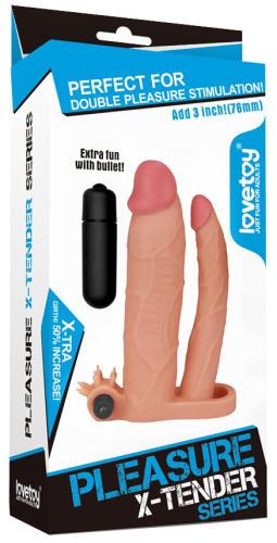 Удлиняющая вибронасадка для двойного проникновения Pleasure X Tender Vibrating Double Penis Sleeve + 8 см фото 6