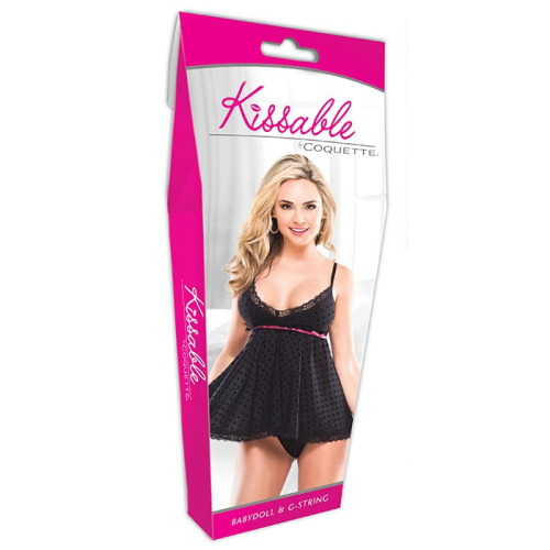 Черный бэби-долл в горошек с широким вырезом фото 2