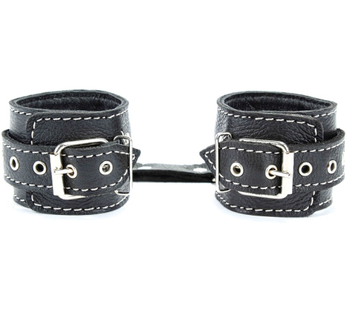 Наручники из натуральной черной кожи с белой строчкой фото 3