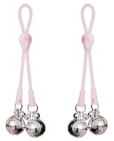 Розовые лассо для сосков с серебристыми бубенчиками
