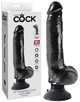 Черный вибратор с присоской King Cock Vibrating Cock with Balls Black 21 см