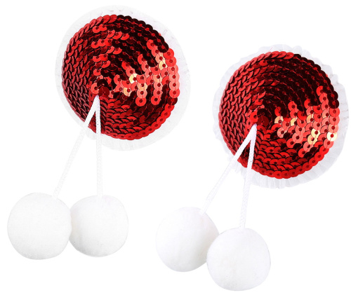 Красные блестящие пэстисы с помпонами фото 2