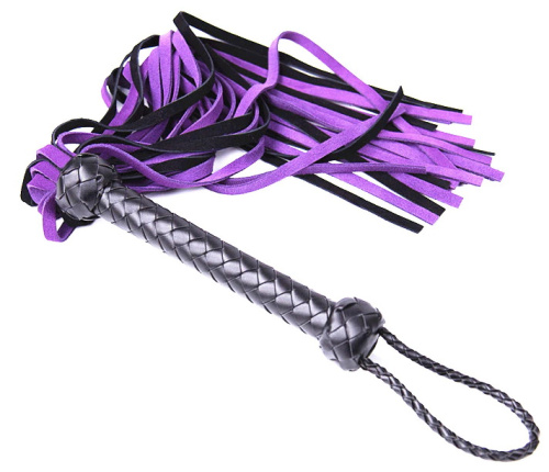 Черно-фиолетовая плеть из натуральной замши 70 см фото 3