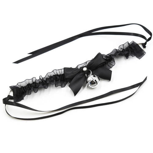 Эротический чокер с черными атласными лентами и бубенчиком фото 9