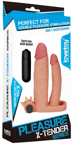 Удлиняющая вибронасадка для двойного проникновения Pleasure X Tender Vibrating Double Penis Sleeve + 3 см фото 6