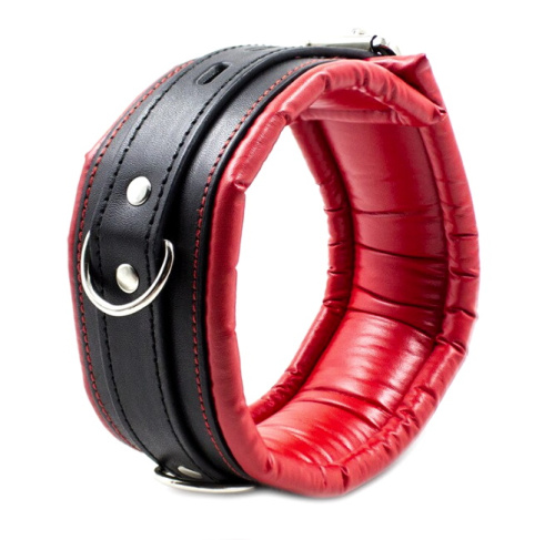 Черно-красный ошейник с металлическим поводком фото 2