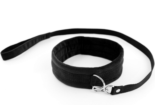 Широкий тканевый ошейник с поводком My rules черный фото 2