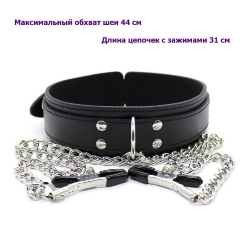 Ошейник с зажимами для сосков черный фото 3
