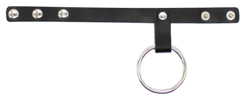 Кожаный хомут на пенис с металлическим кольцом фото 4