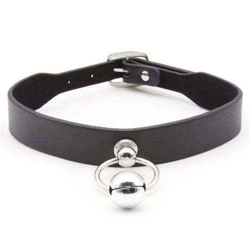 Черный классический ошейник с бубенчиком фото 2