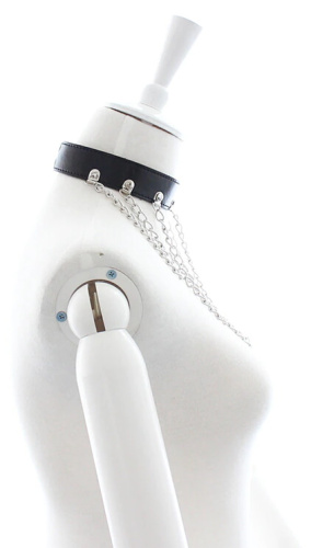 Черный БДСМ ошейник с длинными цепями фото 4