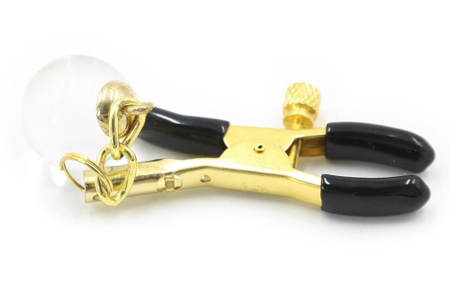 Золотистые зажимы для сосков с хрустальными бусинами фото 5