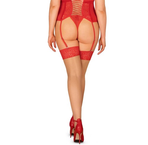 Красные чулки с кружевными вставками Blossmina 4XL/5XL фото 2