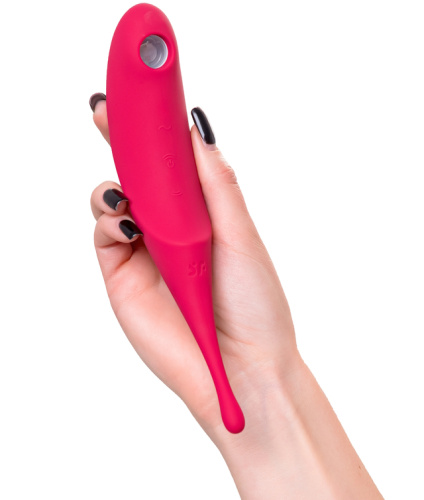 Вакуумный стимулятор с вибростимулирующим отростком Satisfyer Twirling Pro красный фото 3