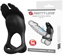 Перезаряжаемое эрекционное виброкольцо Pretty Love Vibrant Penis Ring Silas с петлей на мошонку черное