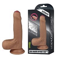 Фаллоимитатор необрезанный на присоске с мошонкой Dual Layered Nature Cock Flesh 18 см