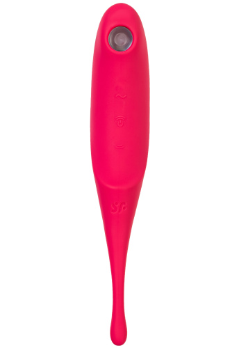 Вакуумный стимулятор с вибростимулирующим отростком Satisfyer Twirling Pro красный фото 4