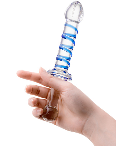 Двусторонний стеклянный фаллоимитатор с массажным рельефом 23 см фото 2