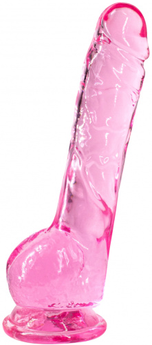 Прозрачный фаллос с мошонкой Intergalactic Luminous Pink 20 см фото 3