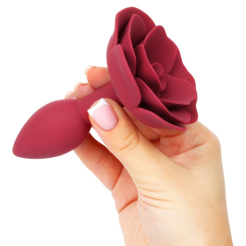 Красная силиконовая анальная пробка с розой S фото 2