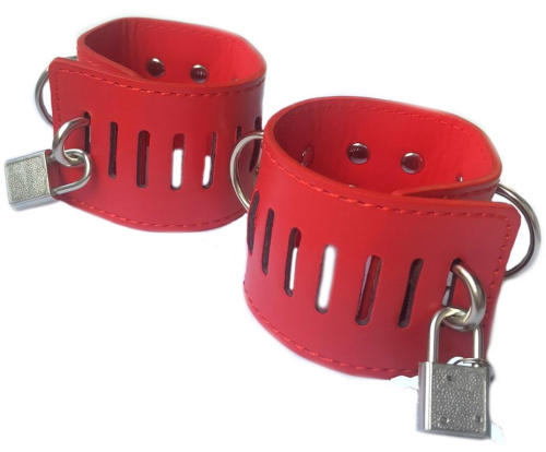 Бондажные наручники красного цвета с замочками фото 2