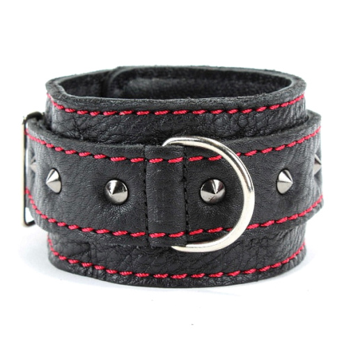 Кожаные наручники с металлическими шипами и контрастной строчкой фото 4