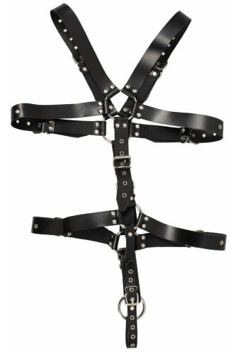 Кожаная мужская сбруя с эрекционным кольцом Zado Fetish фото 4