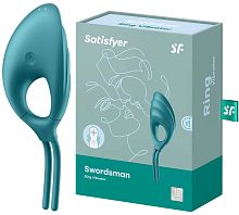 Эрекционное кольцо-лассо с вибрацией Satisfyer Swordsman цвета морской волны